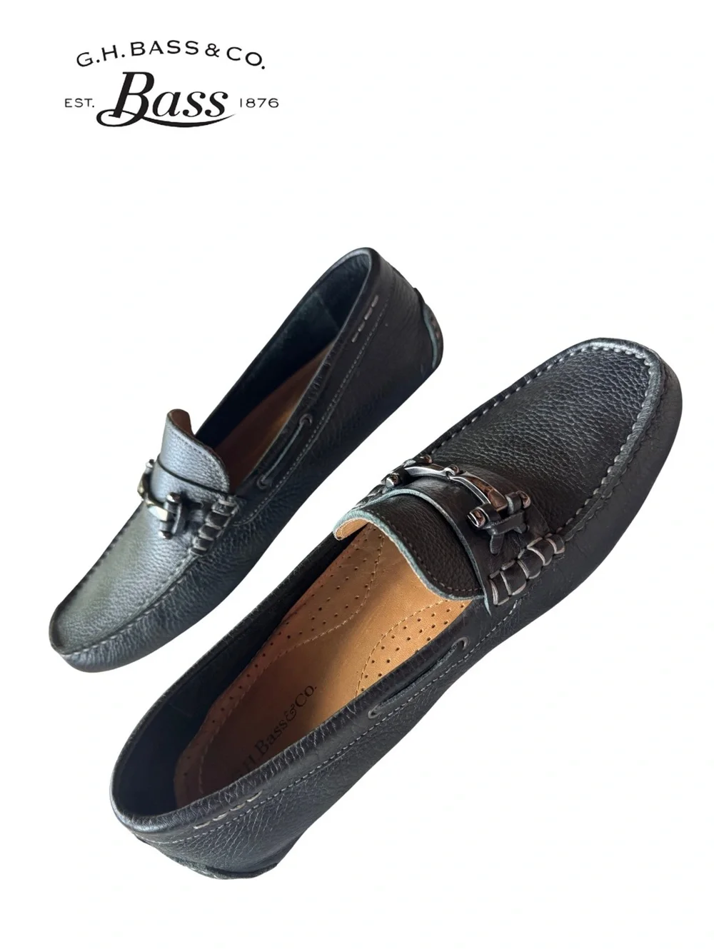 G.H. Bass & Co. Wheldon Bit Driving Moc Loafers pebbled black leather 9.5